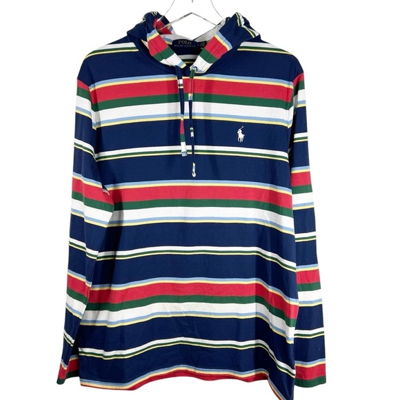 POLO RALPH LAUREN Cotton Striped Jersey Hooded Pullover Men's Size Large - Picture 2 of 6